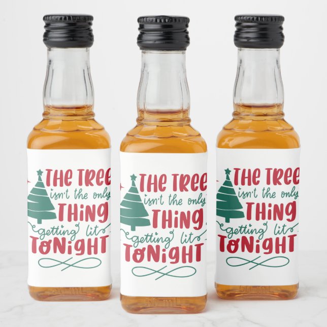 Lustig julbelyst träd ord art spritflaskor etikett (Flaskor)