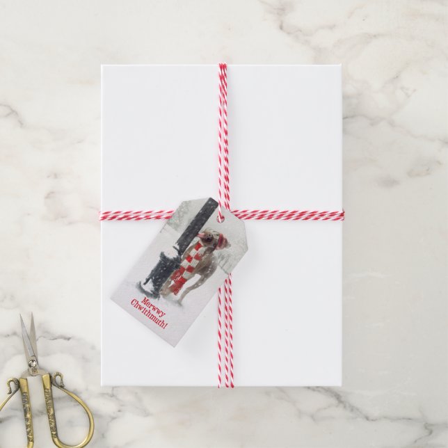 Lustig julhund Licks Pole Presentetikett (Med Snöre)