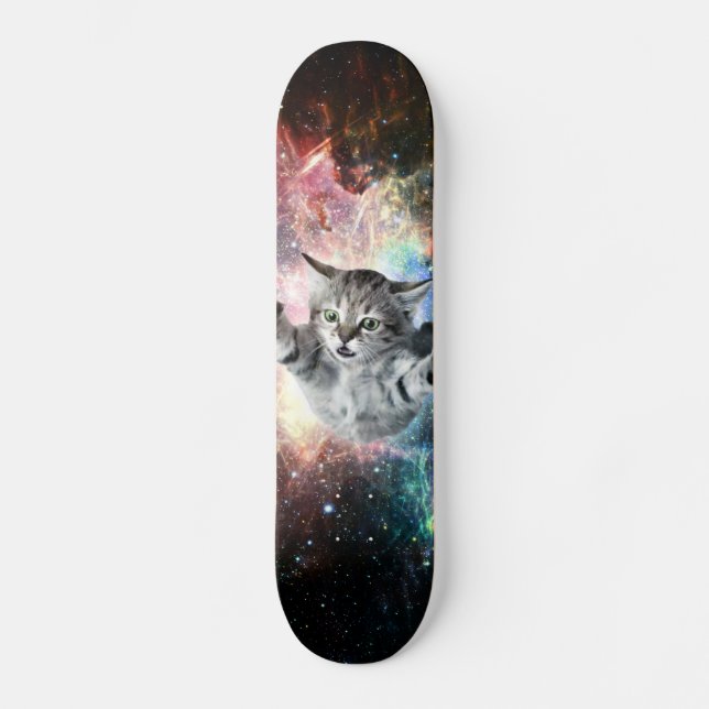Lustig katt i rymden mini skateboard bräda 18,5 cm (Framsida)