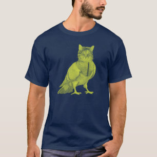 Lustig katt med duva för fågeldesign t shirt