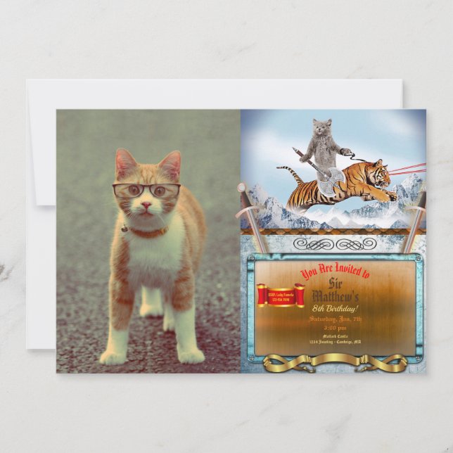 Lustig katt med glas inbjudningar (Framsida)