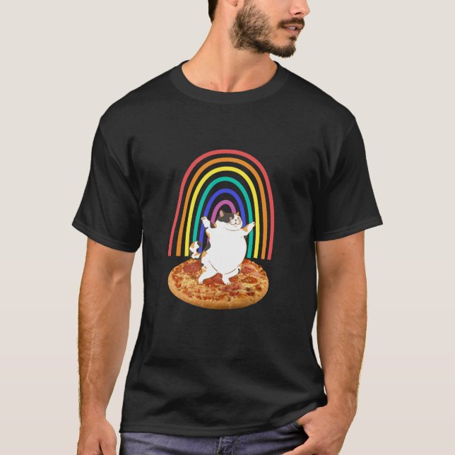 Lustig katt på pizzabinbåge t shirt (Framsida)