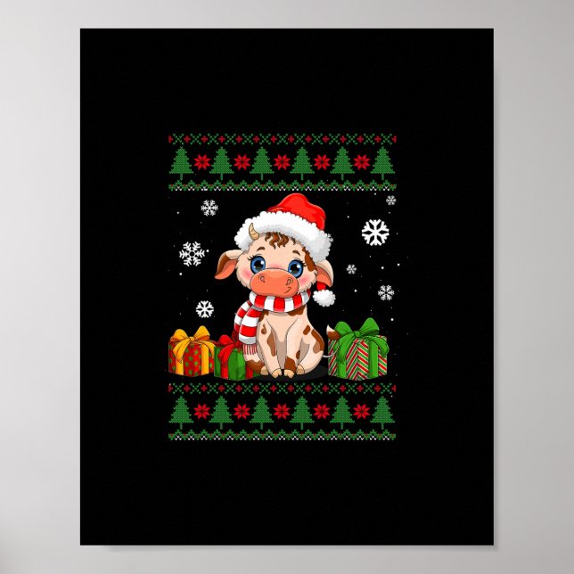lustig ko älskare, söt ko, tomhatt ful christmas poster (Framsidan)