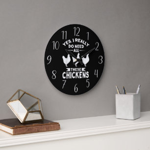 lustig kyckling älskare ord art Large Clock Stor Klocka
