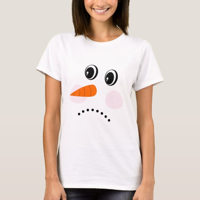 Lustig Ledsen /Snögubbe Ansikte T Shirt (Framsida)