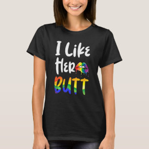 Lustig Lesbisk jag gillar hennes Butt-Pride Rainbo T Shirt