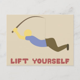 Lustig man Holding Himself med Fishing Pole Vykort
