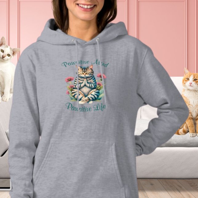 Lustig meditation Cat inspirationsinriktad, positi T Shirt (Positive Mind Positive Life Funny Inspirational Quote Cat Pun Hoodie )