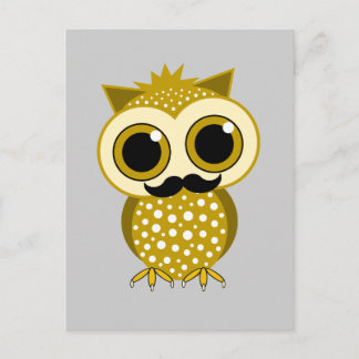 lustig mustache uggla vykort