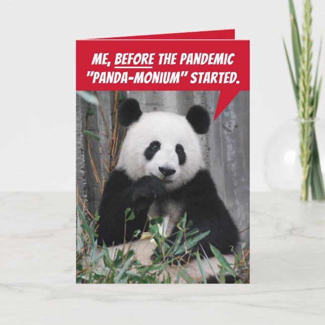 Lustig panda före och efter pandemi kort (Framsida)