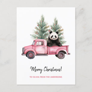 Lustig Panda i Rosa Vintage Lastbil jul Helg Vykort