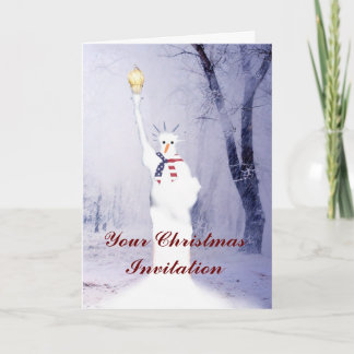 Lustig patriotisk julinbjudan snögubbe inbjudan