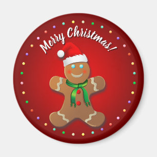 Lustig Pepparkaksgubbe med röd julklapp Magnet