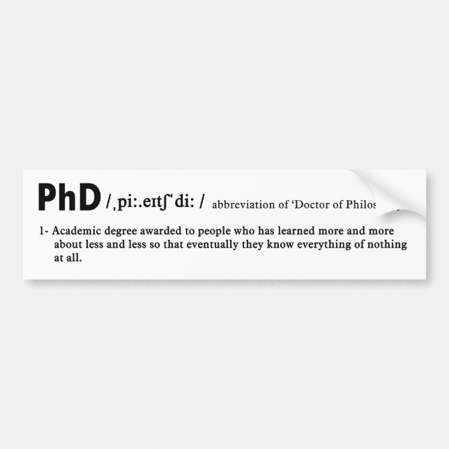 lustig phd-definition bildekal (Framsidan)