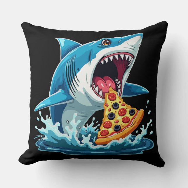 Lustig Pizza Eating Shark Kudde (Framsida)