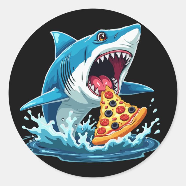 Lustig Pizza Eating Shark Runt Klistermärke (Framsida)
