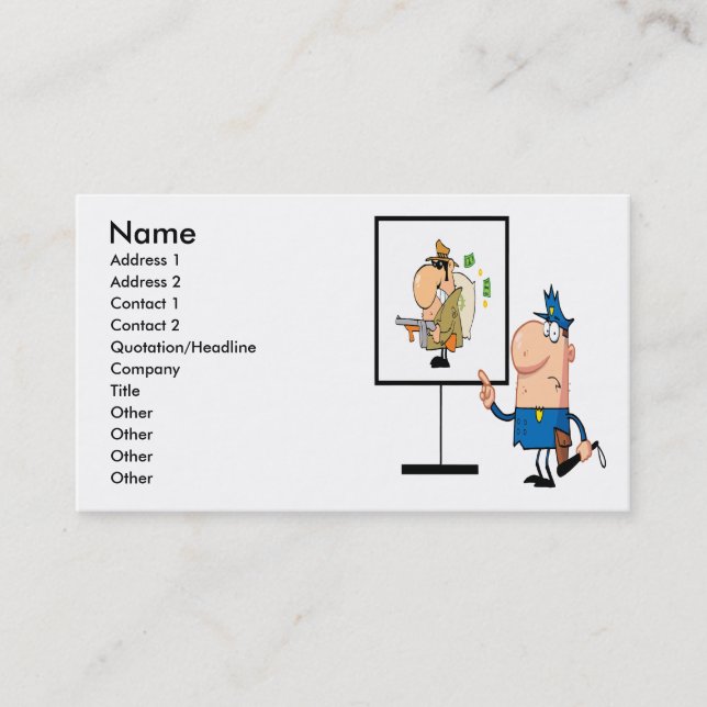 lustig polis som visar ganster misstänkt visitkort (Framsida)