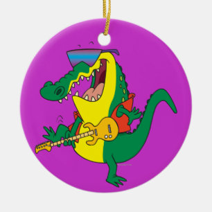 lustig rock and roll krokodile-tecknad julgransprydnad keramik