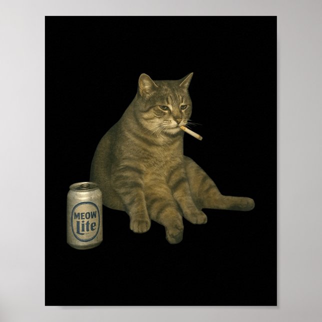 Lustig rök Katt Drinking B Poster (Framsidan)