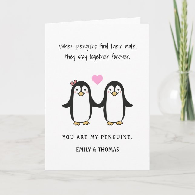 lustig romantisk penguinvalentin/-årsdag helgkort (Framsida)
