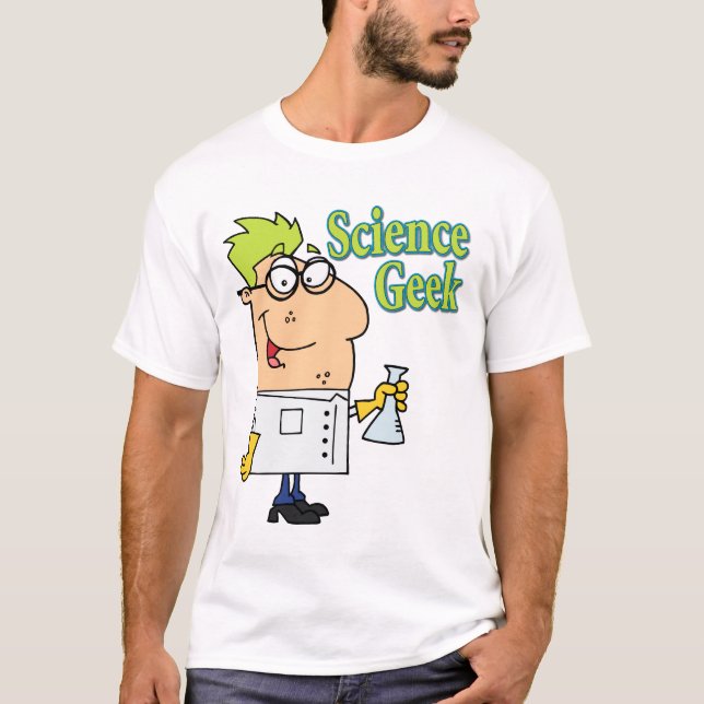 lustig science geek tecknade figurer tee shirt (Framsida)
