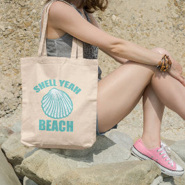 Lustig Snäcka Ja, Beach Pun Cute Teal Tygkasse