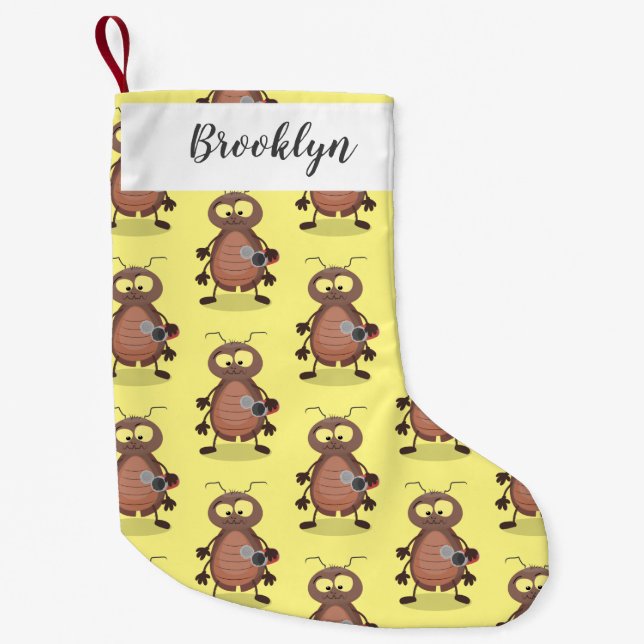 Lustig, söt kackerlacka tecknade figurer liten julstrumpa (Framsidan)