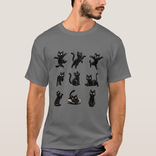 lustig svart nio svarta katter-t-shirt för kattäls t shirt (Framsida)