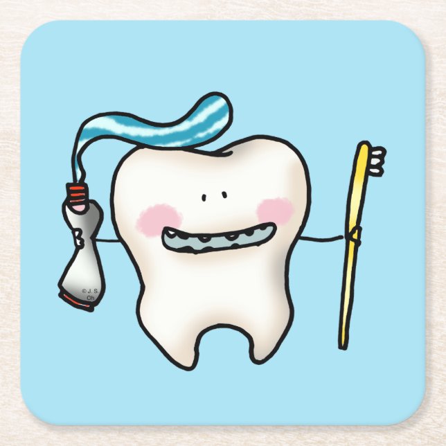 lustig tand-tecknad underlägg papper kvadrat (Framsidan)