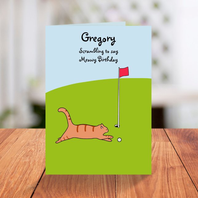 Lustig Tecknad Cat Scramble Golf Joke Birthday Kort (Skapare uppladdad)