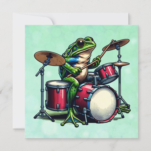 Lustig Tecknad Frog som spelar Drums (Framsida)