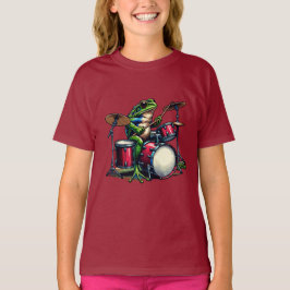 Lustig Tecknad Frog som spelar Drums T Shirt