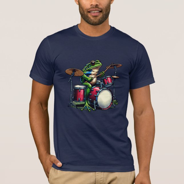 Lustig Tecknad Frog som spelar Drums T Shirt (Framsida)