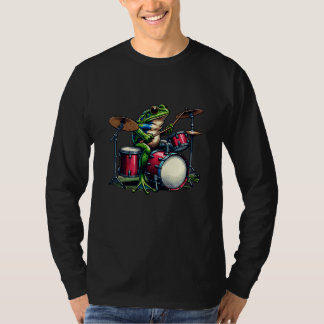 Lustig Tecknad Frog som spelar Drums T Shirt