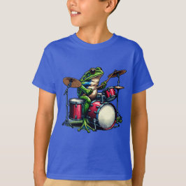 Lustig Tecknad Frog som spelar Drums T Shirt