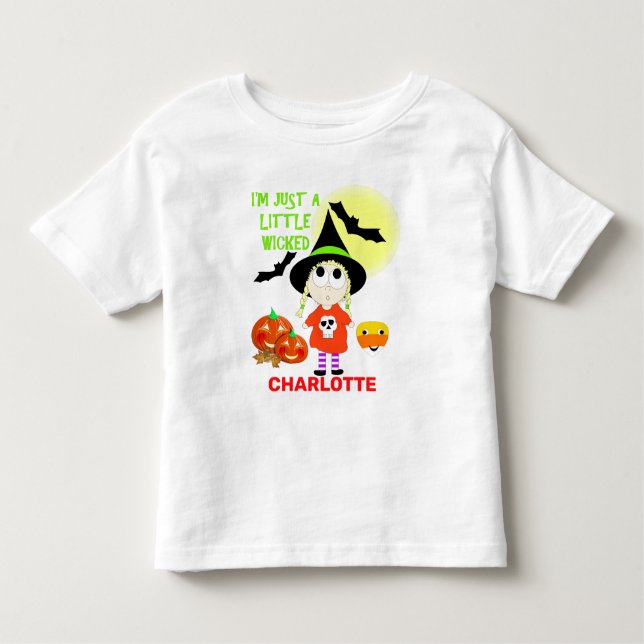 Lustig Tecknad Little Wicked Witch Halloween T Shirt (Framsida)