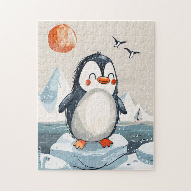 Lustig tecknad Penguin på isblomman Pussel (Vertikal)