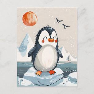 Lustig tecknad Penguin på isblomman Vykort
