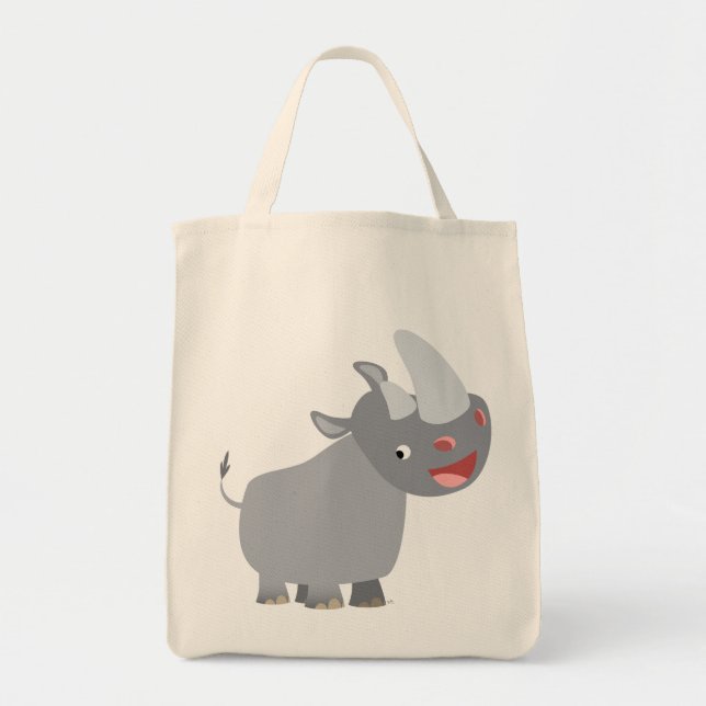 Lustig Tecknad Rhino Livsmedel Tote Bag Tygkasse (Framsidan)