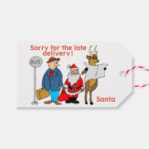 Lustig Tecknad Santa Reindeer Late Gift Delivery Presentetikett