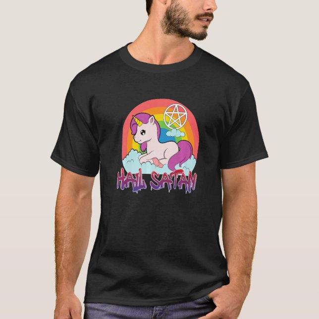 lustig text från Satan Unicorn humor lycklig jo T Shirt (Framsida)