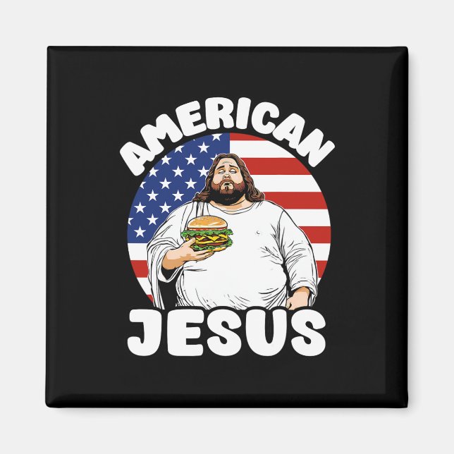 Lustig Tjock Amerikanska Jesus Hamburger Sarcastic Magnet (Framsidan)