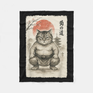 Lustig Tjock Cat Sumo Wrestler Sumi-e Japansk Art Fleecefilt