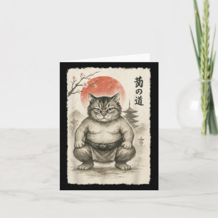 Lustig Tjock Cat Sumo Wrestler Sumi-e Japansk Art Kort