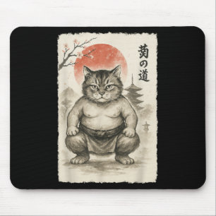 Lustig Tjock Cat Sumo Wrestler Sumi-e Japansk Art Musmatta