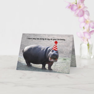 Lustig Tjock Hippo med Hat Animal Grattis på födel Kort