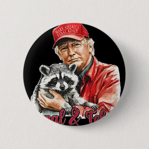 Lustig Trump Raccoon Feral and Felon 4:e juli Pa Knapp