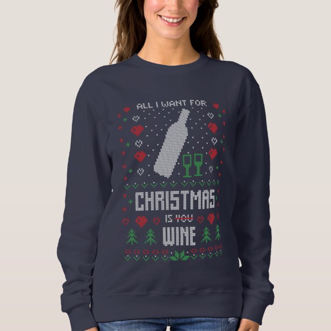 lustig vin ful sweatshirt från jul t shirt (Framsida)