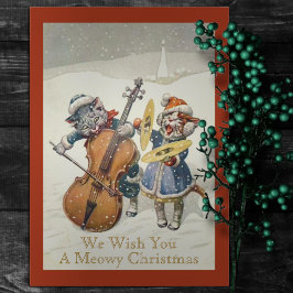 Lustig Vintage Caroling jul Cat Pun Flat Julkort