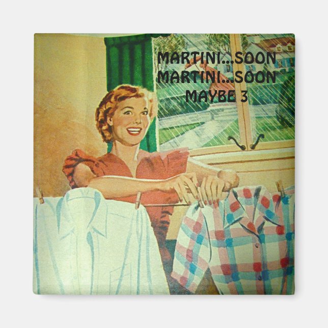 lustig vintage martini lycklig hemmafru magnet (Framsidan)